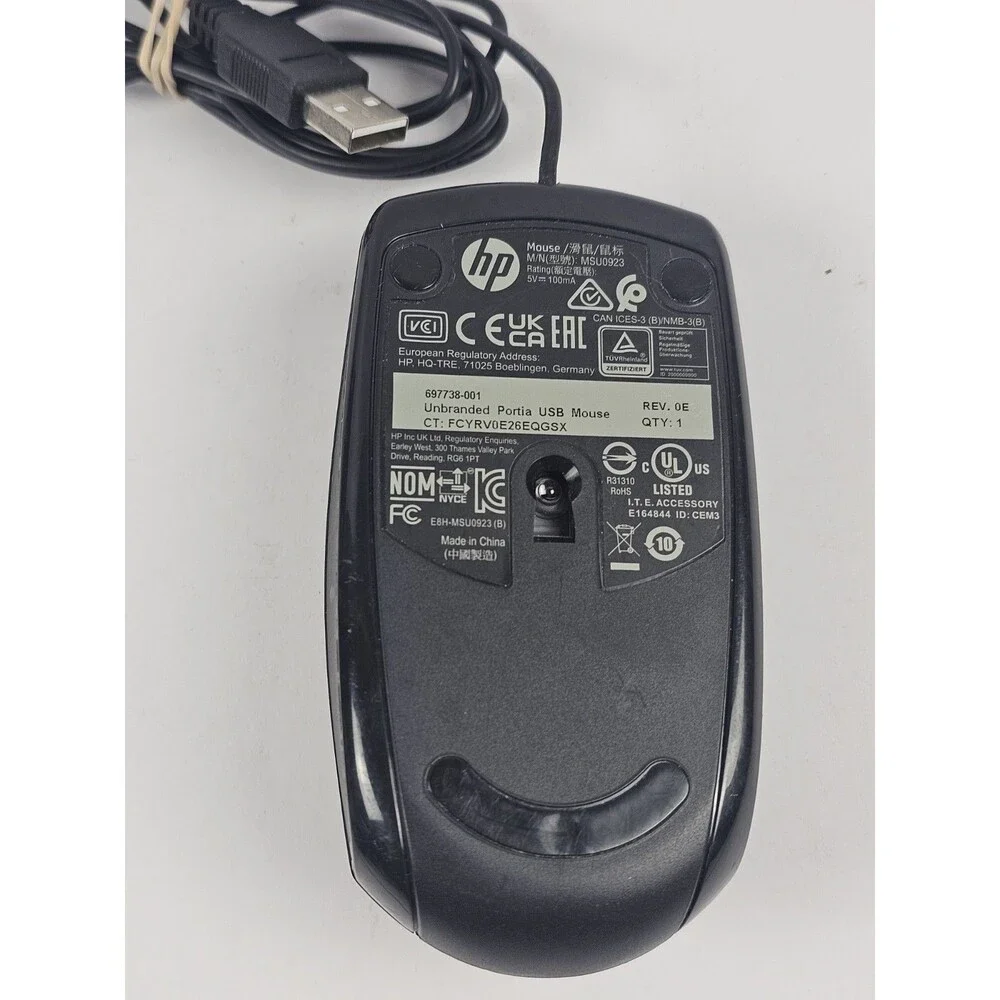 HP Unbranded Portia USB Wired Optical Mouse Black MSU0923 Tested Works
